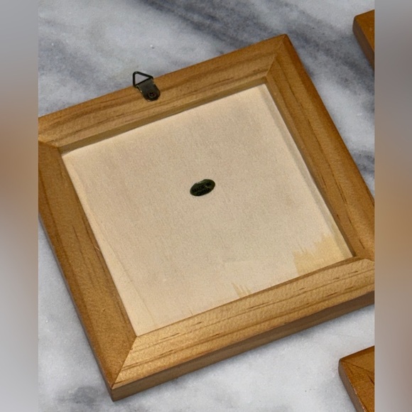 Vintage Wood Framed Ceramic Tiles Pine Frame Bird House, Sunflower, Apple. - Picture 5 of 5